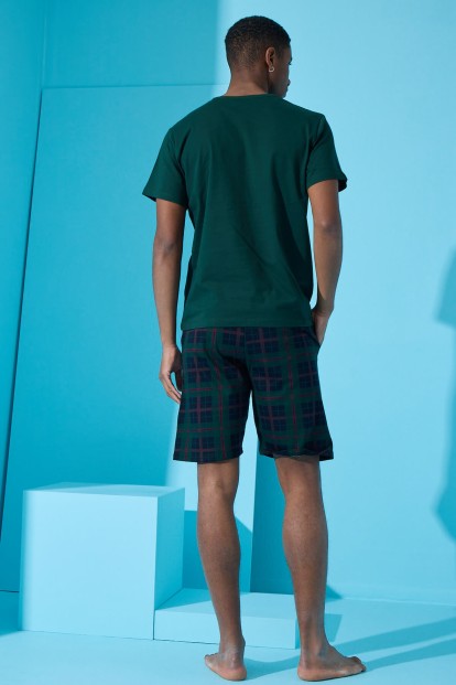 Yeşil On Baskılı Şortlu Erkek Pijama Takımı - 5