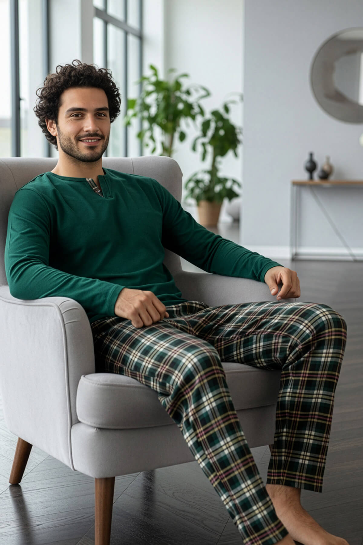 Yeşil Stylish Erkek Uzun Kol Pijama Takımı - Pijamaevi (1)