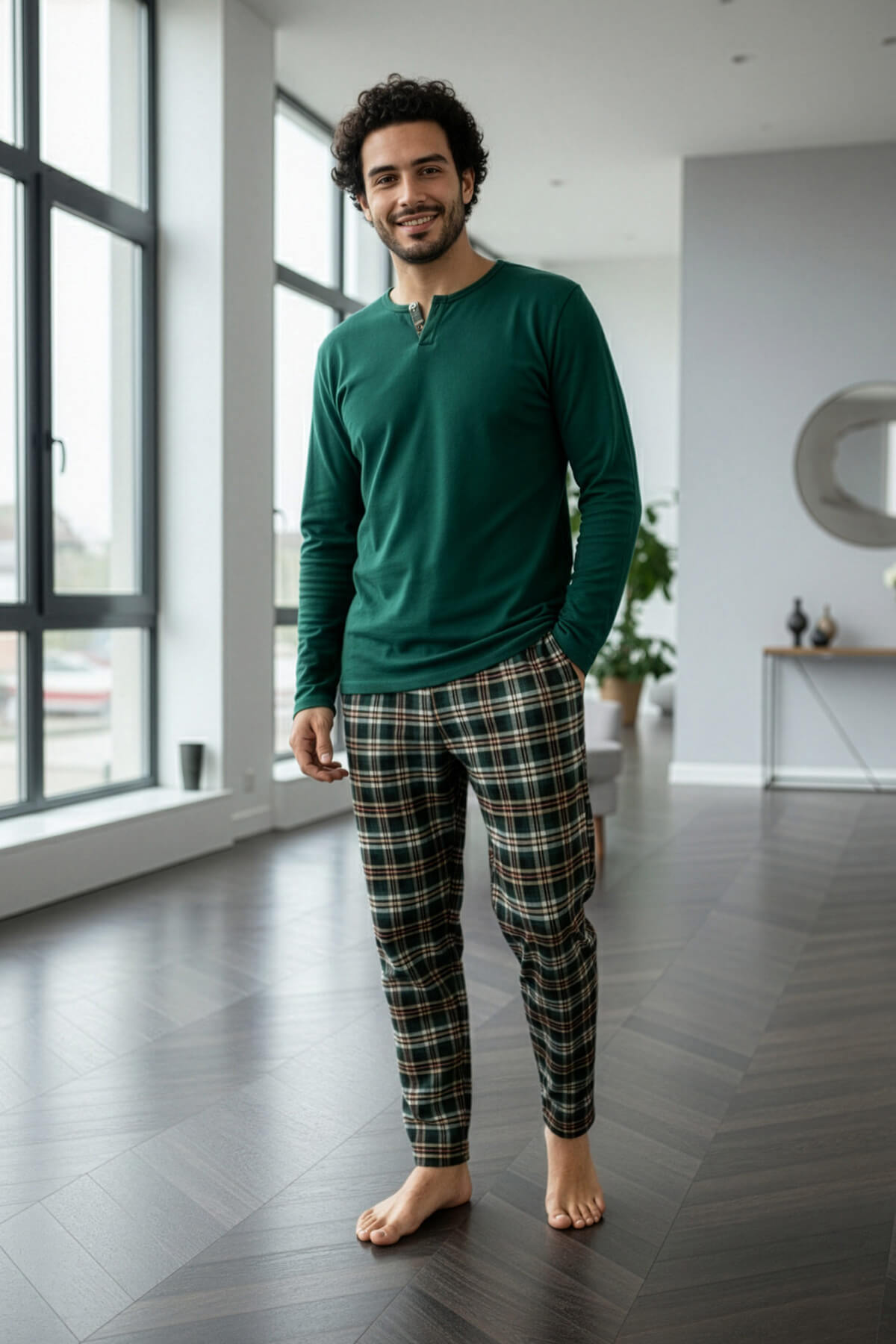 Yeşil Stylish Erkek Uzun Kol Pijama Takımı - Pijamaevi (3)