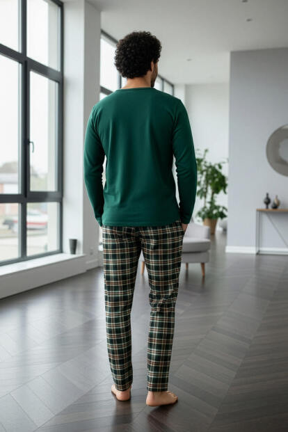 Yeşil Stylish Erkek Uzun Kol Pijama Takımı - 5