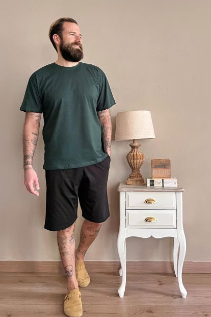 Yeşil Üst Siyah Alt Erkek Şortlu Pijama Takımı - 5