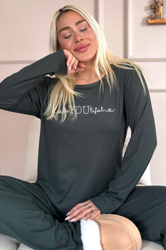 Yeşil You Dublin Uzun Kollu Kadın Pijama Takımı - Pijamaevi