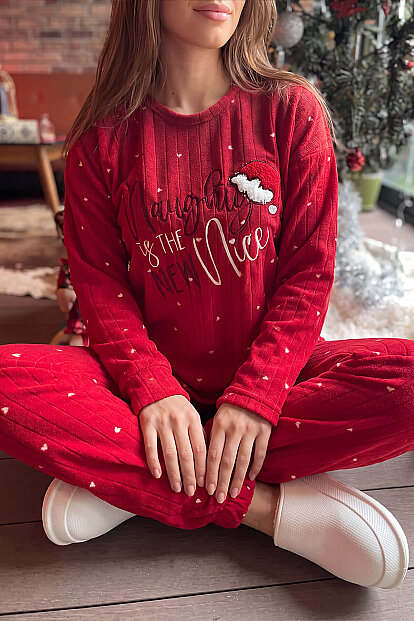 Yılbaşı Desenli Peluş Polar Pijama Takımı - 6