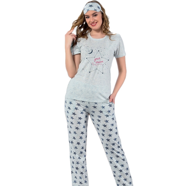 Yıldız Desenli Kısa Kollu Pijama Takımı - 1
