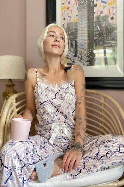 Yonca Dantelli İp Askılı Örme Kadın Pijama Takımı - 2