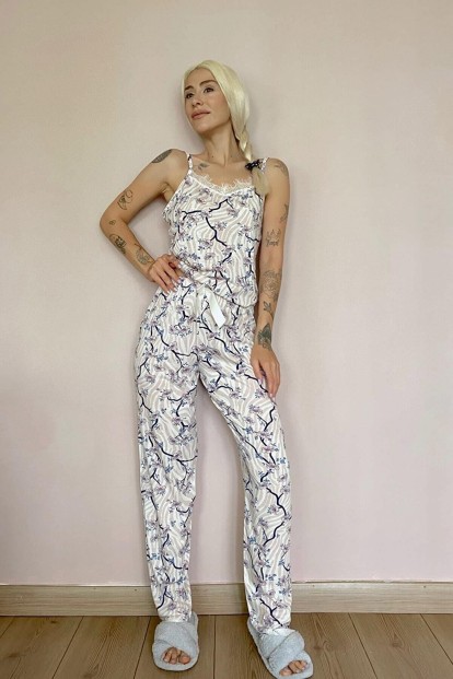 Yonca Dantelli İp Askılı Örme Kadın Pijama Takımı - 4