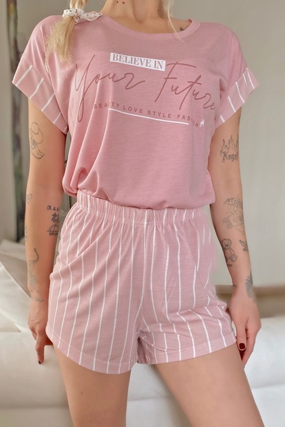 Your Future Baskılı Örme Kısa Kol Şortlu Pijama Takımı - 3