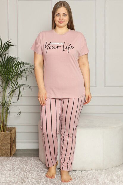 Your Life Baskılı Kısa Kol Büyük Beden Battal Pijama Takımı - 2