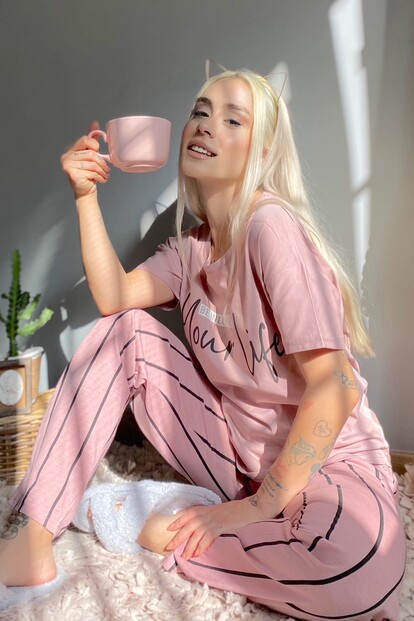 Your Life Baskılı Kısa Kollu Kadın Pijama Takımı - 1