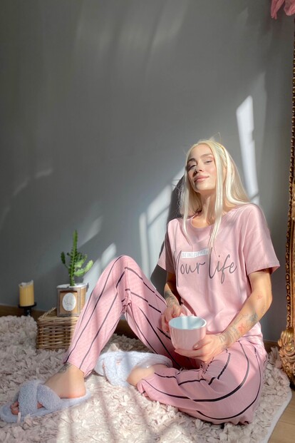 Your Life Baskılı Kısa Kollu Kadın Pijama Takımı - 4