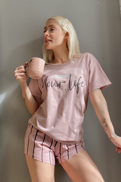 Your Life Baskılı Şortlu Kadın Pijama Takımı - 1
