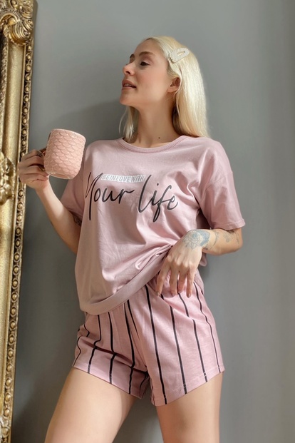 Your Life Baskılı Şortlu Kadın Pijama Takımı - 2