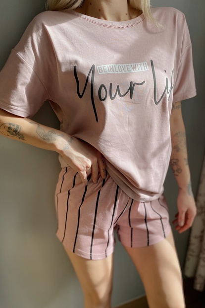 Your Life Baskılı Şortlu Kadın Pijama Takımı - 3