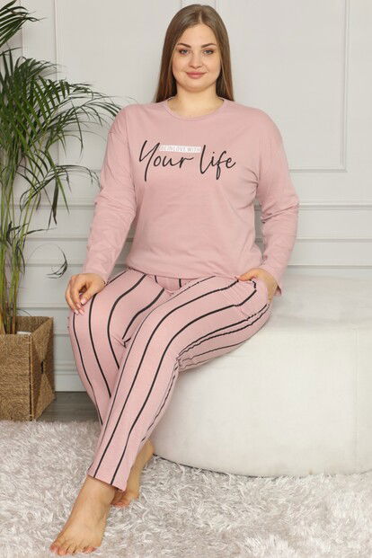 Your Life Baskılı Uzun Kol Büyük Beden Battal Pijama - 1