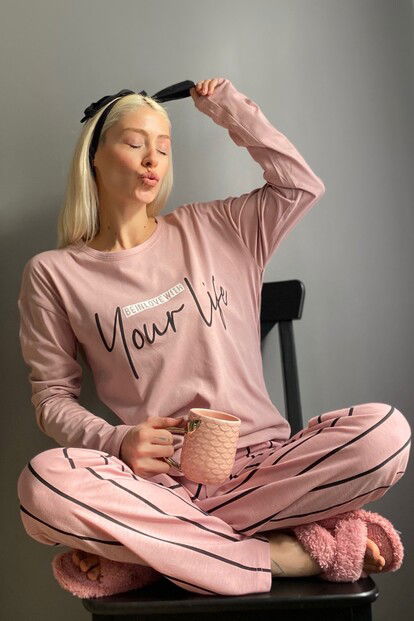 Your Life Baskılı Uzun Kol Kadın Pijama Takımı - 1