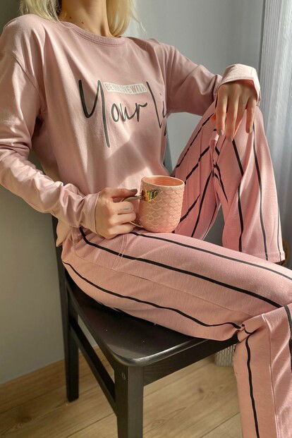 Your Life Baskılı Uzun Kol Kadın Pijama Takımı - 3