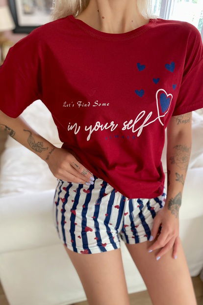 Your Self Baskılı Şortlu Kadın Pijama Takımı - 4