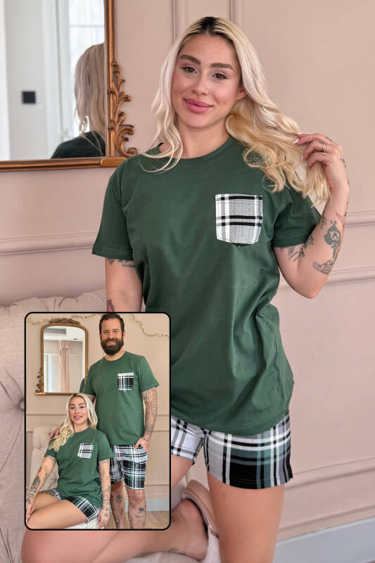 Zümrüt Cep Detaylı Şortlu Sevgili Aile Pijaması - Kadın Takımı - Pijamaevi