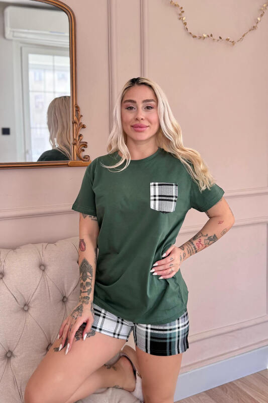 Zümrüt Cep Detaylı Şortlu Sevgili Aile Pijaması - Kadın Takımı - Pijamaevi (1)