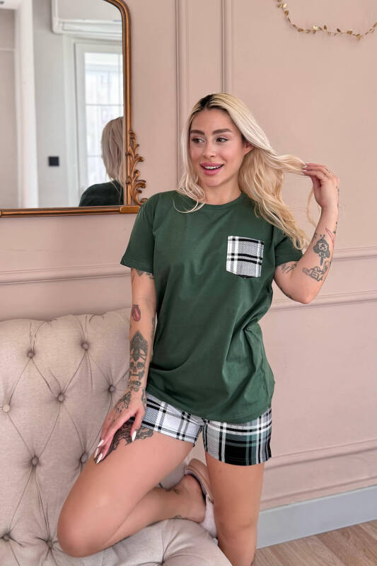 Zümrüt Cep Detaylı Şortlu Sevgili Aile Pijaması - Kadın Takımı - Pijamaevi (2)