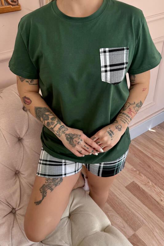 Zümrüt Cep Detaylı Şortlu Sevgili Aile Pijaması - Kadın Takımı - Pijamaevi (3)