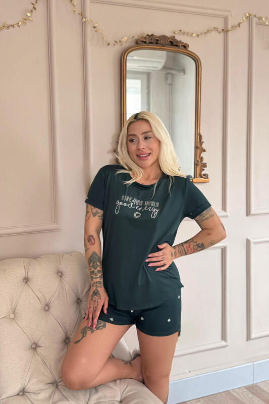 Zümrüt Good Energy Desenli Bambu Kısa Kol Kadın Şortlu Pijama Takımı - Pijamaevi (2)