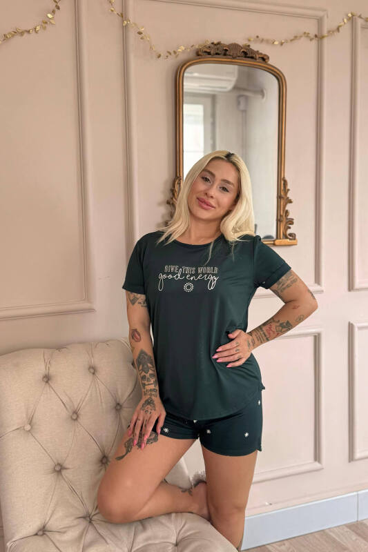 Zümrüt Good Energy Desenli Bambu Kısa Kol Kadın Şortlu Pijama Takımı - Pijamaevi (3)