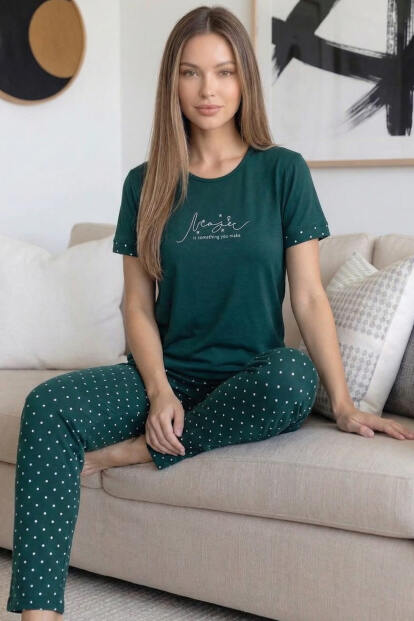 Zümrüt Magic Desenli Bambu Kısa Kol Kadın Pijama Takımı - 2