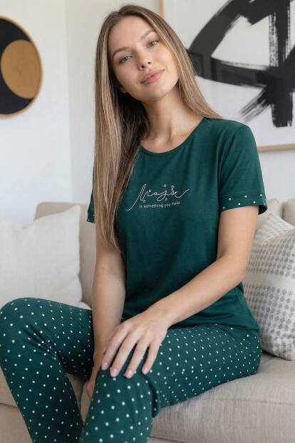 Zümrüt Magic Desenli Bambu Kısa Kol Kadın Pijama Takımı - 3