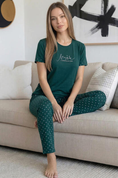 Zümrüt Magic Desenli Bambu Kısa Kol Kadın Pijama Takımı - 4