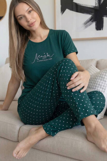Zümrüt Magic Desenli Bambu Kısa Kol Kadın Pijama Takımı - 5