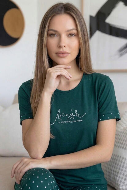 Zümrüt Magic Desenli Bambu Kısa Kol Kadın Pijama Takımı - 6