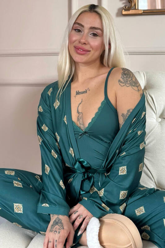 Zümrüt Mozaik Exclusive Örme Sabahlıklı Kadın Pijama Takım - Pijamaevi