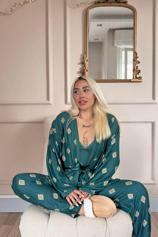 Zümrüt Mozaik Exclusive Örme Sabahlıklı Kadın Pijama Takım - Pijamaevi (1)