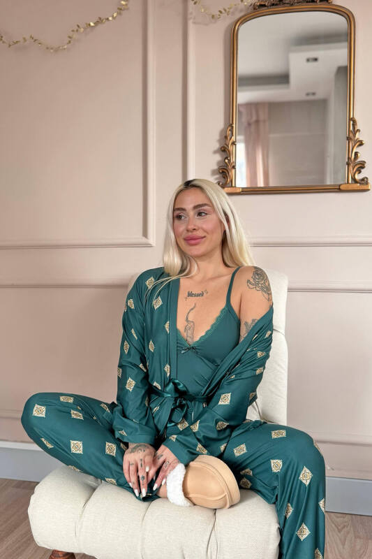 Zümrüt Mozaik Exclusive Örme Sabahlıklı Kadın Pijama Takım - Pijamaevi (2)