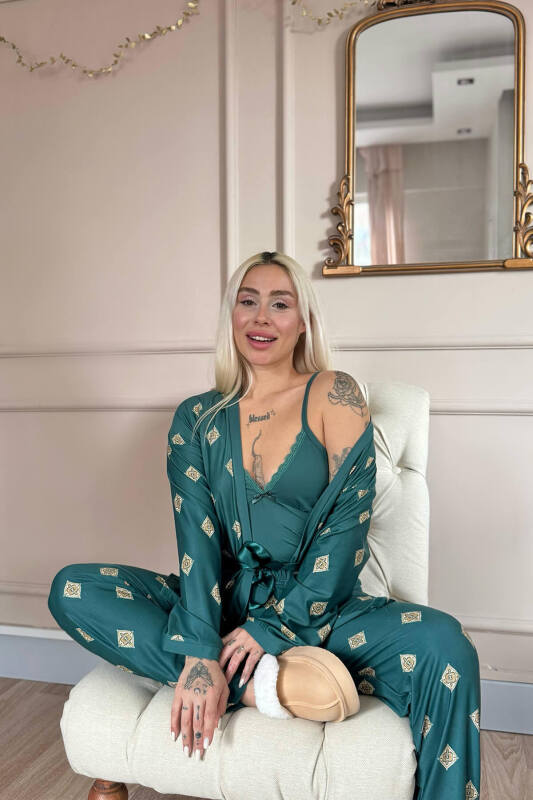 Zümrüt Mozaik Exclusive Örme Sabahlıklı Kadın Pijama Takım - Pijamaevi (3)