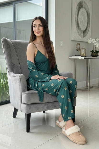 Zümrüt Mozaik Exclusive Örme Sabahlıklı Kadın Pijama Takım - 4