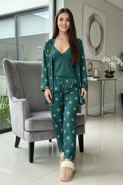Zümrüt Mozaik Exclusive Örme Sabahlıklı Kadın Pijama Takım - 7