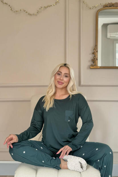Zümrüt Sunlit Desenli Bambu Uzun Kol Kadın Pijama Takımı - 2