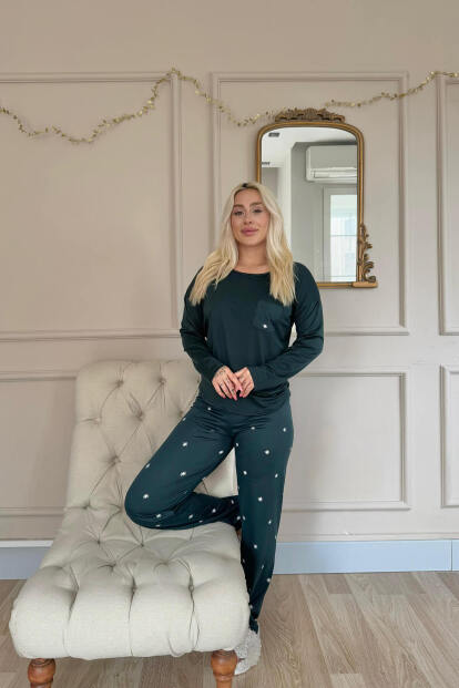 Zümrüt Sunlit Desenli Bambu Uzun Kol Kadın Pijama Takımı - 6